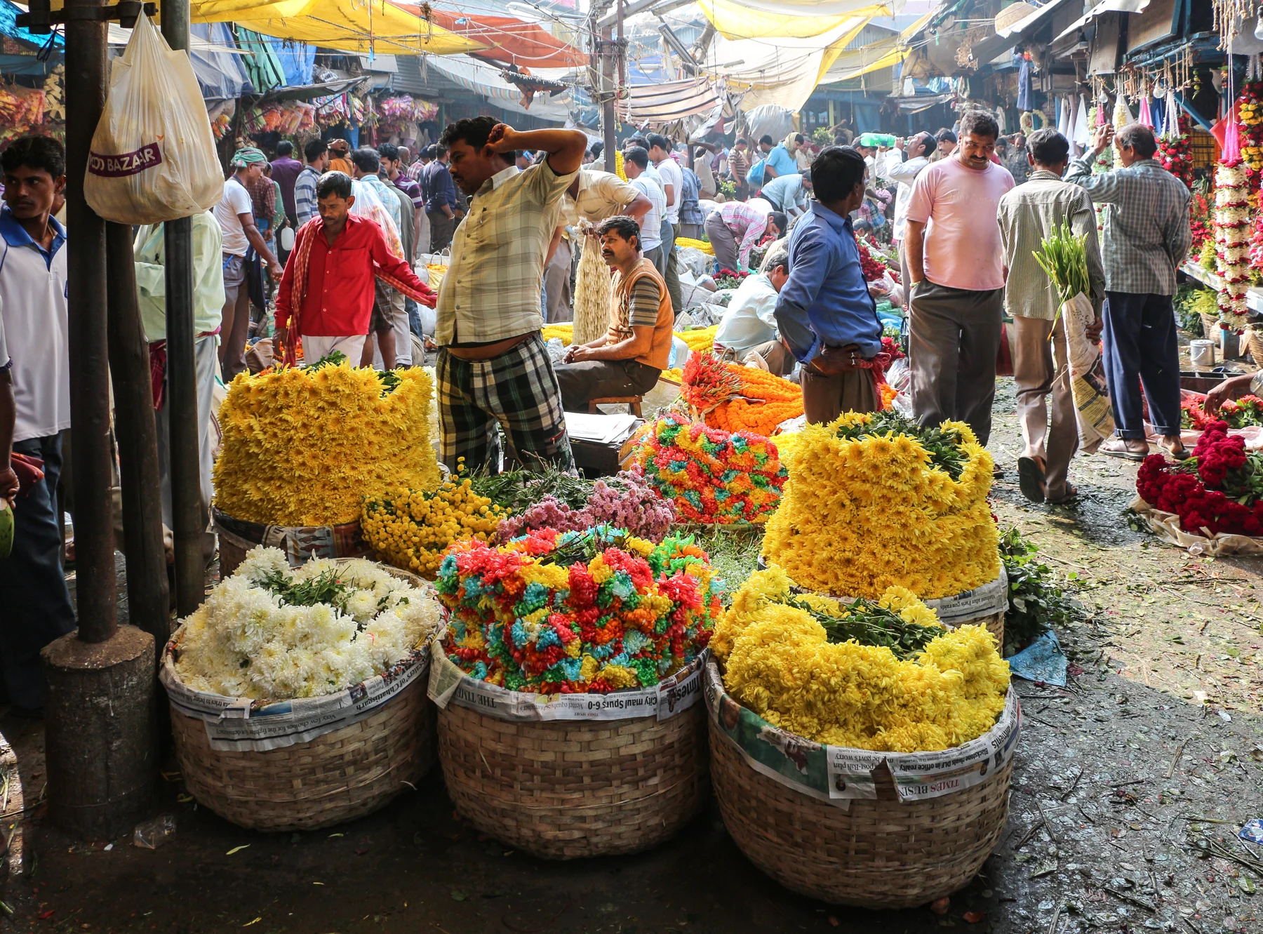 Marché aux fleurs de Mallick Ghat à Calcutta
