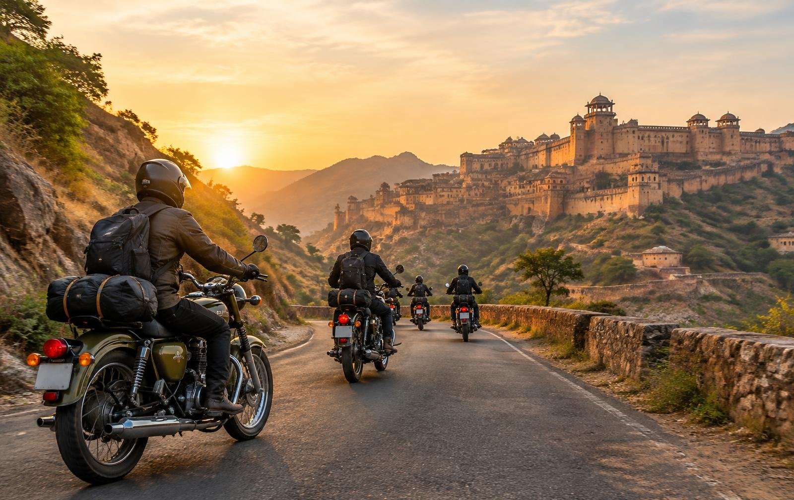 Motards sur une route des Maharajas au Rajasthan