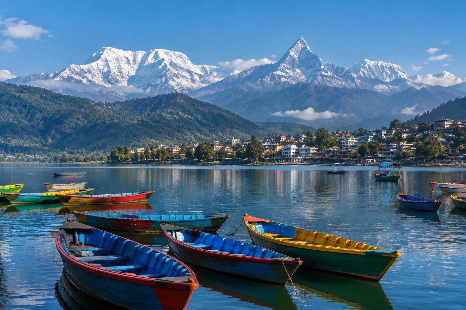 Lac Phewa et sommets des Annapurnas à Pokhara — illustration