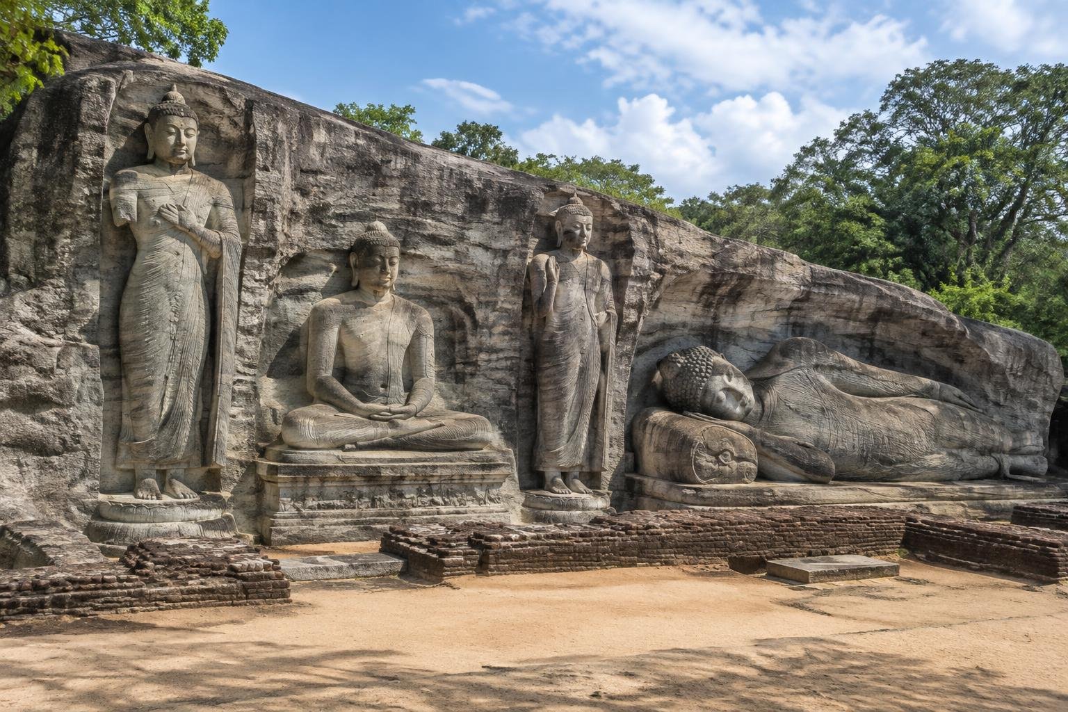 sculptures de Gal Vihara à Polonnaruwa — illustration, étape du jour 3