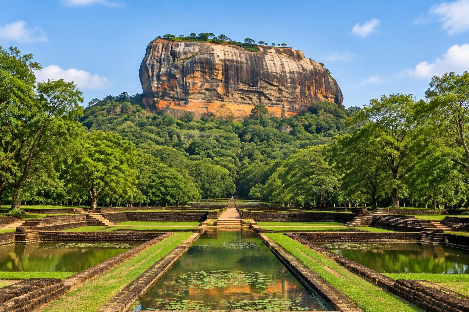Rocher du Lion et jardins de Sigiriya au Sri Lanka — illustration