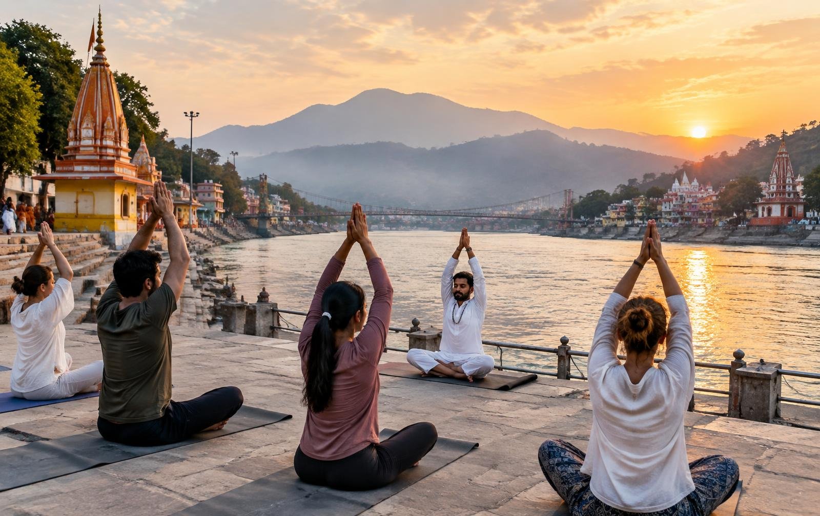 Séance de yoga au bord du Gange à Haridwar